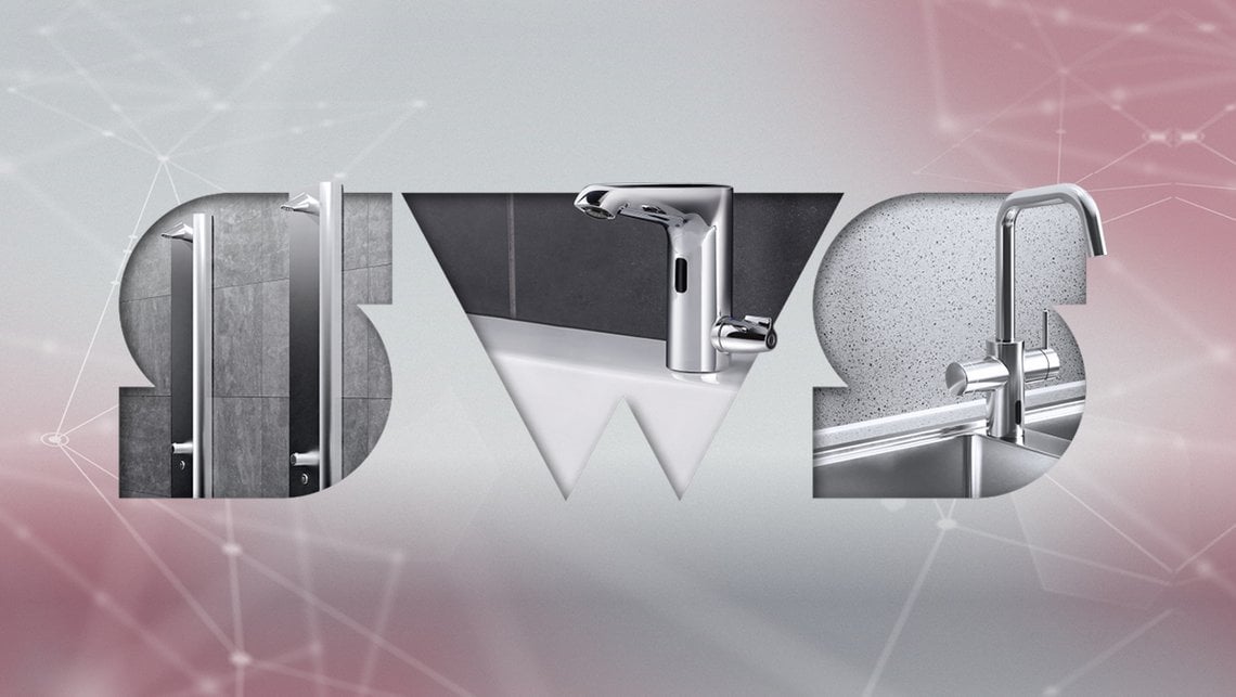 Keyvisual Wassermanagement-System SWS mit Armaturen für Waschtisch, Küche und Dusche