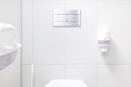 WC-Betätigungsplatte MONTUS PLACE mit WC im Sanitärbereich der Taunus Therme.