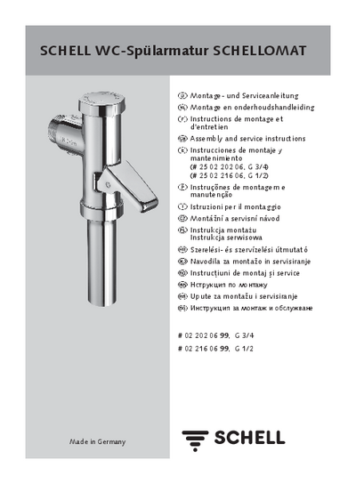 Schell robinet de WC Schellomat 027020699 avec levier partie supérieure 3/4  chrome