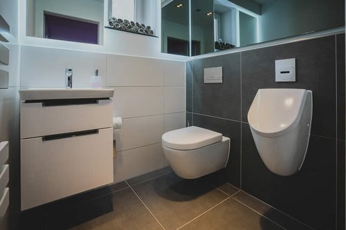 Waschtisch-Armatur XERIS E HD-K, WC-Betätigungsplatte MONTUS BOARD und Urinal-Steuerung EDITION E