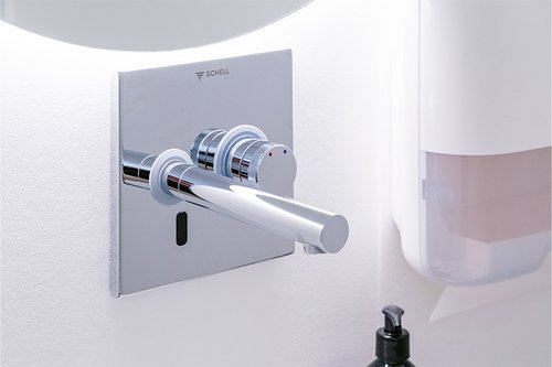 Elektronische Unterputz-Waschtisch-Armatur LINUS mit berührungsloser Auslösung des Wasserflusses dank Infrarot-Sensor. Elektronische Unterputz-Waschtisch-Armatur LINUS mit berührungsloser Auslösung des Wasserflusses dank Infrarot-Sensor.